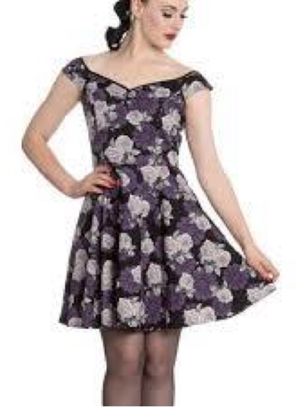 Hell Bunny Ilsa Floral Rockabilly Fit & Flare Floral Mini Dress Pockets Size XS